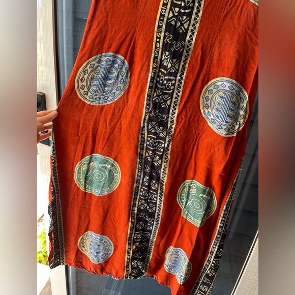 Vntg TEO’S Indonesia Long Colorful Print Dress w Slits XL - Picture 9 of 9